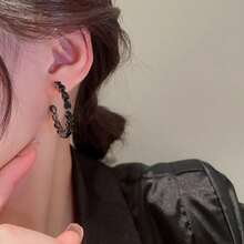 1 Pair 925 Silver Needle/ Drop Design C-Shaped Earrings, For Women'S Daily Jewelry Collection & Gift Giving On Festival Occasions - Black - View 5