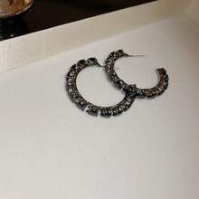 1 Pair 925 Silver Needle/ Drop Design C-Shaped Earrings, For Women'S Daily Jewelry Collection & Gift Giving On Festival Occasions - Black - View 6