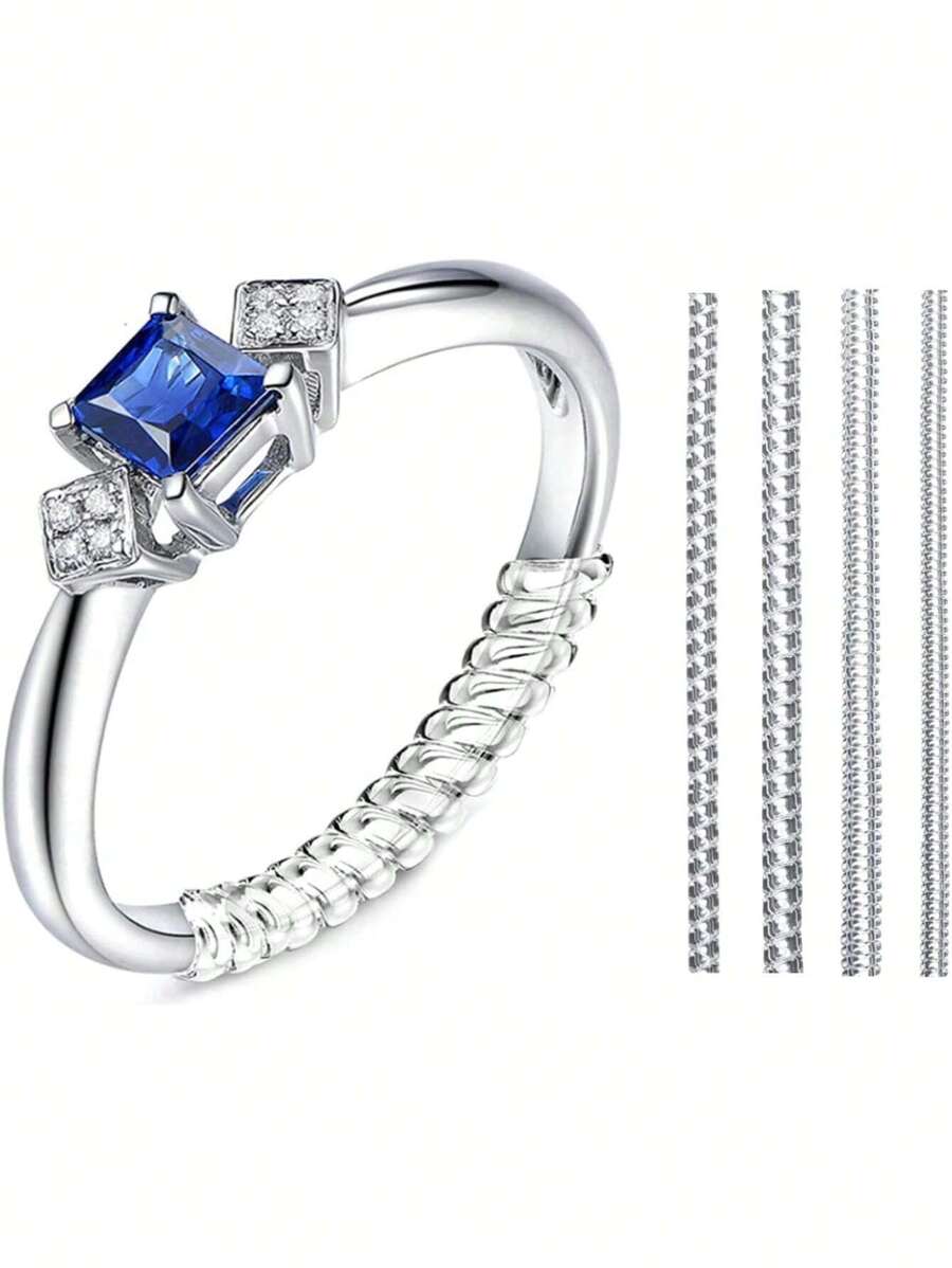 4pcs Ring Size Adjuster Set - Comes With 4 Sizes Clear Ring Sizer, Fit For Loose Rings, Spiral Silicone Tightener Kit - White - View 1