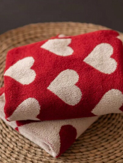 1 pieza Toalla de cara con patrón de corazón vintage, absorbente y sin pelusa, adecuada para el baño, parejas