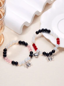 2入組蜘蛛設計情侶磁鐵手鍊,具有浪漫的心形細節,適合美學派對 - 彩色 - 查看 3