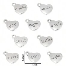 10pcs Charm Alloy Family Member Letter Heart Shape Pendant For DIY Jewelry Making Necklace Bracelet Gifts Accessories - Silver - View 4
