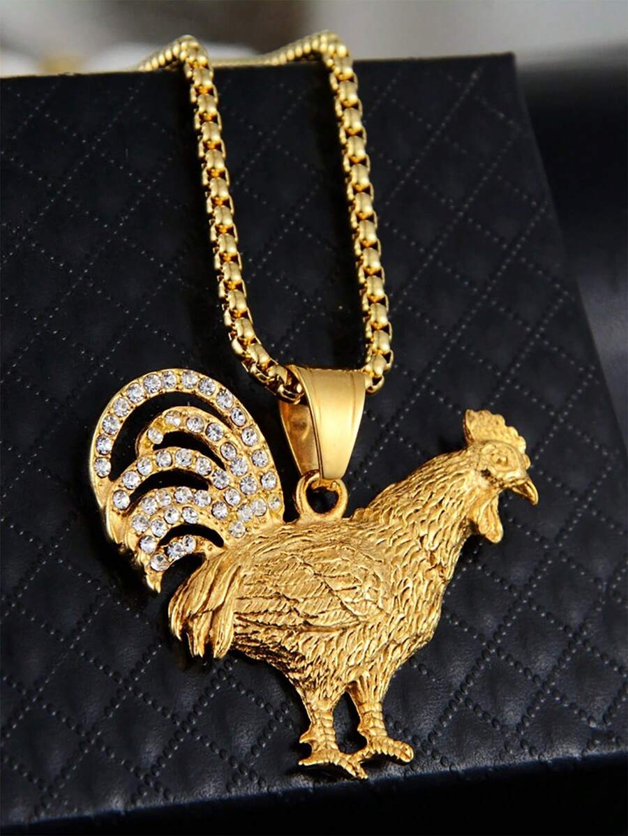 1個時尚多用途鑲嵌雞年生肖吊墜項鍊,男女適用 - 金雞 - 查看 1