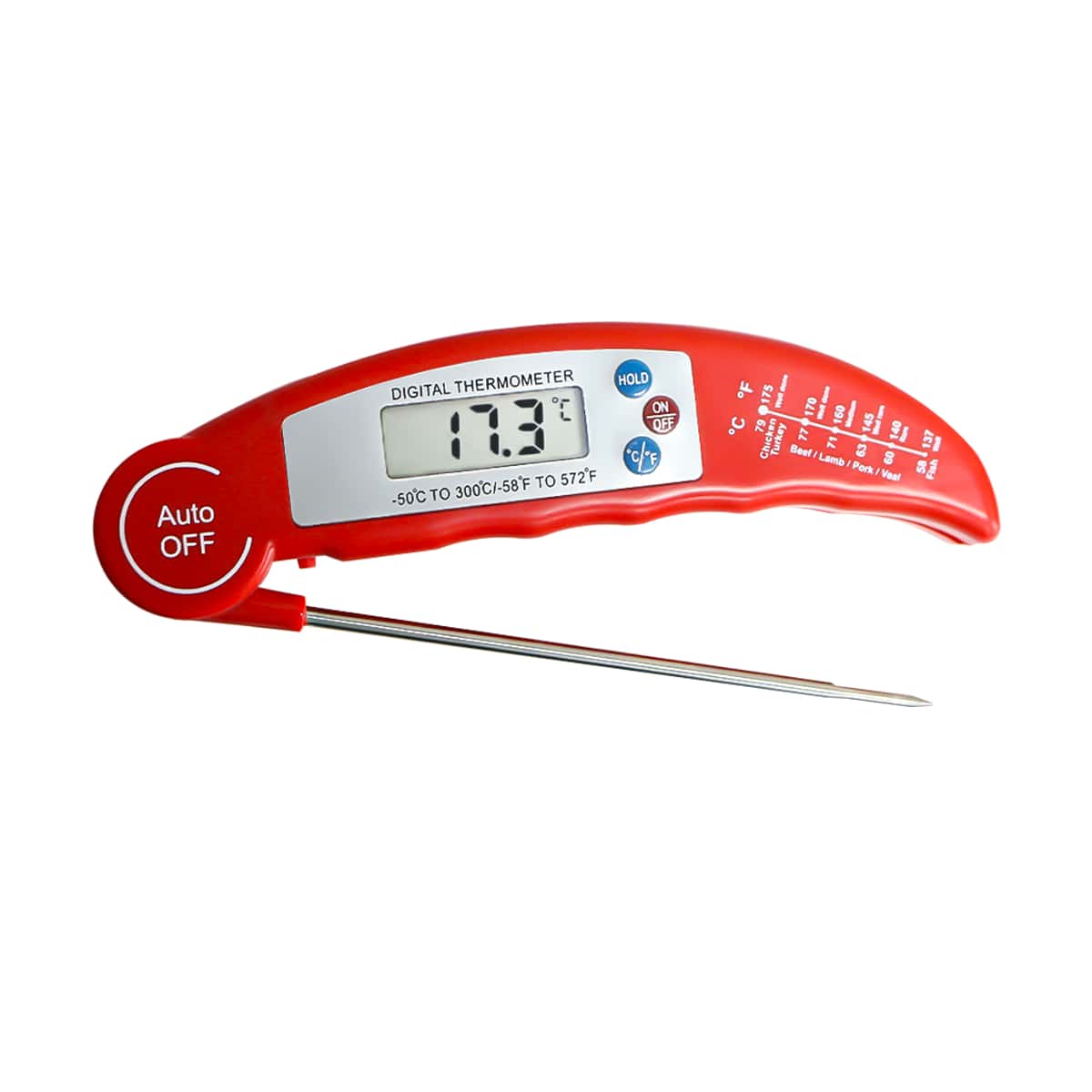1只數字溫度計,用於測量精確的肉類,水,油,燒烤和烹飪溫度 - 紅色 - 查看 1
