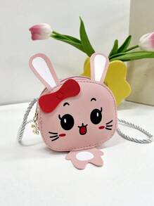 1pc Young Girls' Pu Leather Mini Crossbody Bag With Zip Closure, Cute Cartoon Rabbit Design, Suitable For Daily Use
