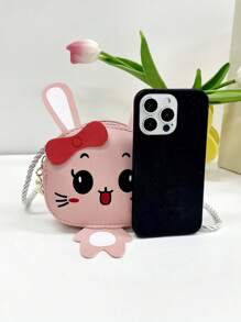 1pc Young Girls' Pu Leather Mini Crossbody Bag With Zip Closure, Cute Cartoon Rabbit Design, Suitable For Daily Use