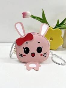 1pc Young Girls' Pu Leather Mini Crossbody Bag With Zip Closure, Cute Cartoon Rabbit Design, Suitable For Daily Use