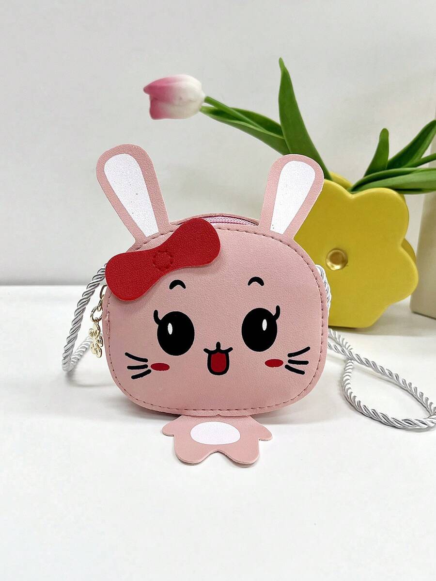 1pc Young Girls' Pu Leather Mini Crossbody Bag With Zip Closure, Cute Cartoon Rabbit Design, Suitable For Daily Use
