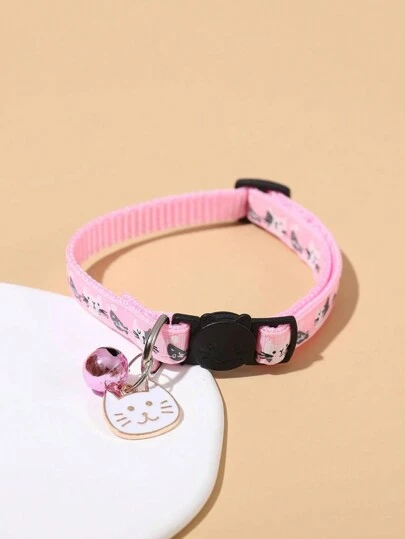 1 pieza Collar para mascotas con patrón de dibujos animados, hebilla ajustable sin asfixia para gatos niña o niño de menos de 5 kg