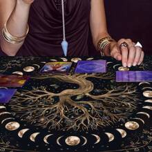 1pc Life Tree Pattern Tablecloth, Reading & Astrology Cloth Cover, Modern Style Polyester Square Velvet Fabric Decorative Table Mat Suitable For Living Room, Bedroom Home Decor - Army Green - View 3