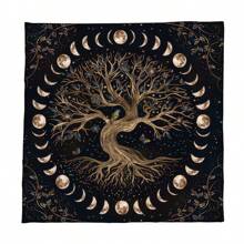 1pc Life Tree Pattern Tablecloth, Reading & Astrology Cloth Cover, Modern Style Polyester Square Velvet Fabric Decorative Table Mat Suitable For Living Room, Bedroom Home Decor - Army Green - View 6