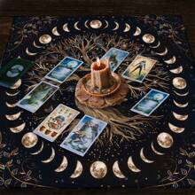 1pc Life Tree Pattern Tablecloth, Reading & Astrology Cloth Cover, Modern Style Polyester Square Velvet Fabric Decorative Table Mat Suitable For Living Room, Bedroom Home Decor - Army Green - View 4