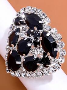 1pair High-End Heart Shaped Clip-On Earrings With Black Rhinestones For Women, Halloween Accessories - Silver - View 4