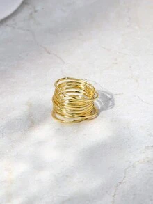 1 件創意時尚銅材質捲繞紋理女士戒指,休閒,約會,度假禮物 - 金黃色 - 查看 8