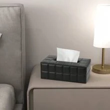 Black Checkered Rectangular Large Size Pu Leather Tissue Box Cover For Dining Table Home Bathroom Decor Bathroom Organizer Fall Decor Back To School - Black - View 6