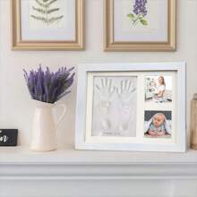 1 pièce Cadre photo DIY pour empreintes de mains et de pieds de bébé, tampon encreur commémoratif pour empreintes de pattes d'animaux de compagnie, cadeau de naissance, décoration de baby shower, cadeaux de baby shower, cadeaux de Pâques, articles pour filles/garçons - Blanc - Voir 4