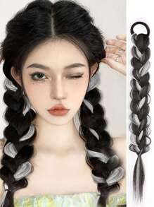 1個長織髮馬尾假髮,適合於女性度假之用,黑色高光染色假髮(1號)。 - 灰色 - 查看 5