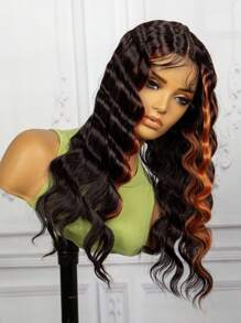 T-Part Synthetic Hair Wig Highlighted, Wavy, Cap Size 13*4*1 - Multicolor - View 1