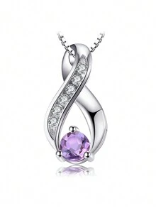 JewelryPalace 1 Pieza Elegante Collar De Plata De Ley 925 Con Diseño De Infinito Y Exquisito Corte Redondo De Amatista Púrpura Natural Para Mujer, Para Fiestas, Citas O Regalo De Joyería Fina De Banquete - Morado - Ver 6