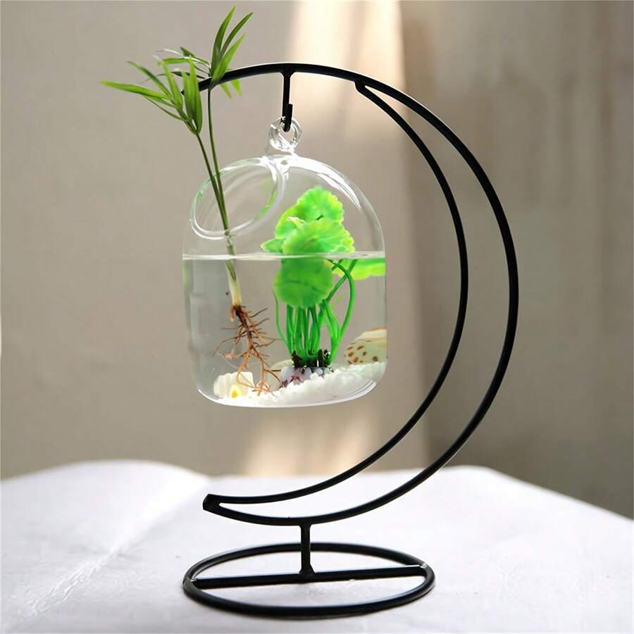 1件裝飾展示架,鐵掛鉤,可放置玻璃球、空氣植物、水晶球,適用於家居婚禮裝飾,月形桌上展示架帶鉤,家居裝飾、房間裝飾、桌面裝飾（不包含植物和玻璃球） - 黑色 - 查看 1