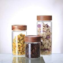 1pc Threaded Transparent High Borosilicate Glass Storage Jar With Screw Cap, 8*10cm/15cm/20cm - White - View 1