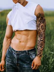 1張印有花卉圖案的男女暫時性紋身貼紙