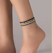 7入組隨機顏色波西米亞風手工珠子女士腳鍊,適合海灘穿著 - 彩色 - 查看 1