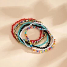 7入組隨機顏色波西米亞風手工珠子女士腳鍊,適合海灘穿著 - 彩色 - 查看 2