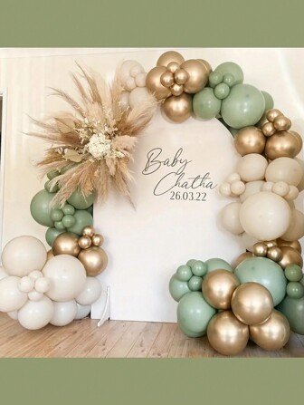 137 st gröna, sandvita, guldfärgade latexballonggirlangbåge-kit, lämplig för födelsedagsfestdekorationer, bröllopsdekorationer, babyshower, könsavslöjande, jubileumsfirande, bruddusch, fotobakgrund, scendekorationer, temafesttillbehör, jul