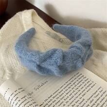 1pc Plush Winter Face Washing Headband For Women, Wide Edge Facial Mask Headband, Hair Tying Tool - Haze Blue - View 7