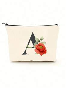 1pc Letter Print Cosmetic Bag, Portable Travel Makeup Pouch Gift - Beige - View 5