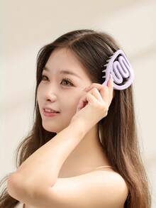 1pc Soft Silicone Scalp Massager Brush With Handle For Shampoo, Dandruff Removal, Itching Relief And Head Scratching - Multicolor - View 3