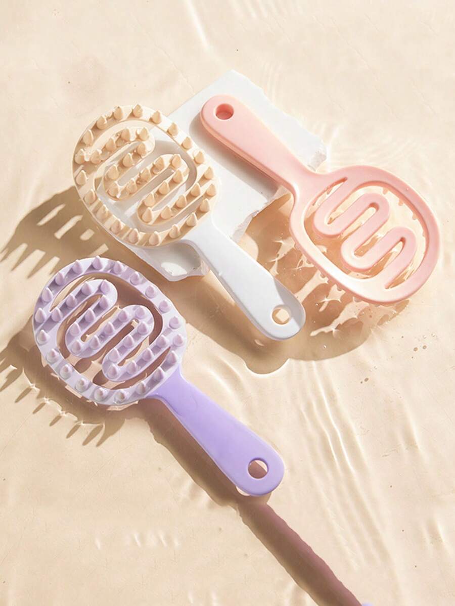 1pc Soft Silicone Scalp Massager Brush With Handle For Shampoo, Dandruff Removal, Itching Relief And Head Scratching - Multicolor - View 1