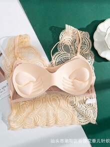 Adjustable Floral Lace Fan Trim Bra Top - White - View 3