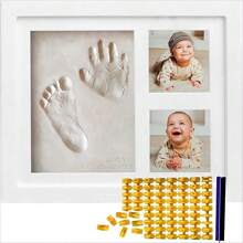 1 pièce Cadre photo DIY pour empreintes de mains et de pieds de bébé, tampon encreur commémoratif pour empreintes de pattes d'animaux de compagnie, cadeau de naissance, décoration de baby shower, cadeaux de baby shower, cadeaux de Pâques, articles pour filles/garçons - Blanc - Voir 1
