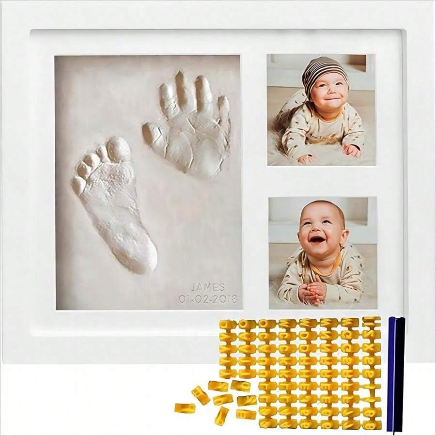1 pièce Cadre photo DIY pour empreintes de mains et de pieds de bébé, tampon encreur commémoratif pour empreintes de pattes d'animaux de compagnie, cadeau de naissance, décoration de baby shower, cadeaux de baby shower, cadeaux de Pâques, articles pour filles/garçons - Blanc - Voir 1