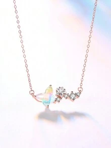 1個優雅奢華的925銀立方鋯石和玻璃蝴蝶、星星和玫瑰金鍍頸鏈,適合女士日常佩戴、生日派對、情人節約會等場合,是絕佳禮物 - 彩色 - 查看 7