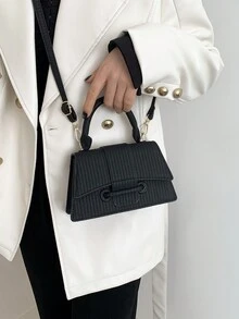1 Pc Women's Woven PU Leather Flip Closed Fashion Handbag Is Suitable For Daily Use In Autumn And Winter - Black - View 5