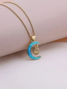 2023 New Design Luxury Plated Gold Cubic Zirconia Sparkling Butterfly Dog Eyes Moon Virgin Pendant Necklace Women Fashion  Jewelry - Blue - View 10