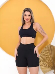 Kit 2 Shorts Legging Feminino Curto Cintura Alta Academia Esportivo