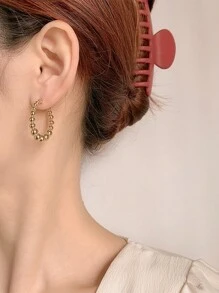 1pair 18k Stainless Steel Ball Bead Hoop Earrings - Gold - View 5