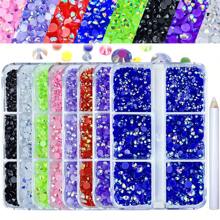 1920pcs / 6 Grids Resin Rhinestones Beads With Wax Pen, Multicolors 2mm 3mm 4mm Non-Hot Fix Flatback Round Jelly Resin Rhinestones For Nail Art Decoration, Face Makeup, DIY Jewelry Craft, Making Accessories, Shoes, Clothes, Bags Nail Charms Nail Gems Nail Supplies