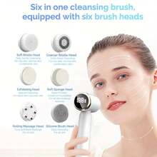 SFCB023 Facial Cleansing Brush, Electric Face Brush Scrubber Rechargeable Exfoliator IPX6 Waterproof Rotating Cleanser For Exfoliating, Massaging And Deep Cleansing For Women & Men With 6 Brush Heads - White - View 3