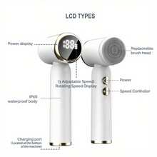 SFCB023 Facial Cleansing Brush, Electric Face Brush Scrubber Rechargeable Exfoliator IPX6 Waterproof Rotating Cleanser For Exfoliating, Massaging And Deep Cleansing For Women & Men With 6 Brush Heads - White - View 5