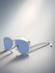 1入女士藍色飛行員墨鏡,薄框簡約時尚經典設計,適用於日常佩戴,旅行,度假,附眼鏡盒 - 藍色 - 查看 1