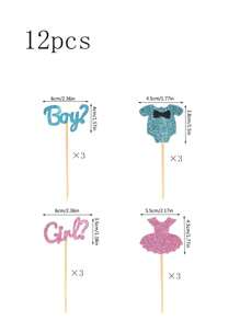 12pcs Gender Reveal Theme Party Cake Decorations - Multicolor - View 2