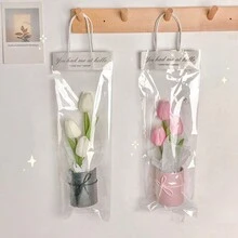 1 件鬱金香模擬花束,包括塑膠桶、產品包裝紙和手提袋,週年紀念/情人節/生日禮物,家居裝飾 - 白色 - 查看 7