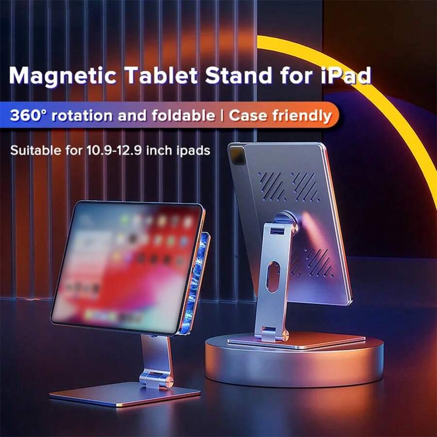 Llano Ipad平板電腦磁吸鋁合金支架桌面支架360度旋轉和調節角度的平板電腦/ Pads P8,適用於10.9-11英寸