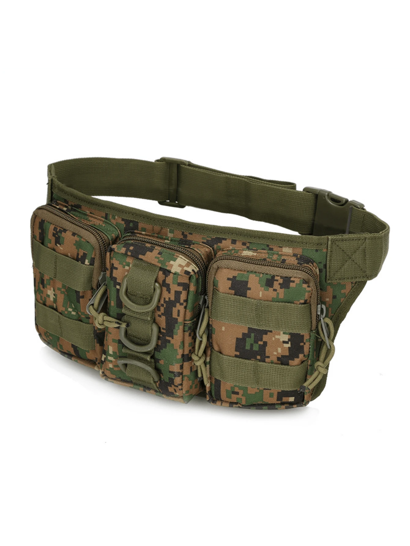 1pc Multifunctional Three-Piece Waist Bag, Camo Fanny Pack, Mini Waterproof Outdoor Hiking Cycling Bag - Green - View 1