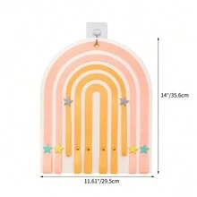 1入組彩色毛氈髮飾掛袋,彩虹設計卡通髮夾和頭帶,多功能壁掛口袋與1個掛鉤,情人節禮物 - 粉紅白色 - 查看 2